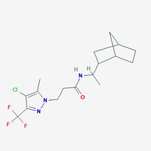 molecular formula C17H23ClF3N3O B10935230 N-[1-(bicyclo[2.2.1]hept-2-yl)ethyl]-3-[4-chloro-5-methyl-3-(trifluoromethyl)-1H-pyrazol-1-yl]propanamide 