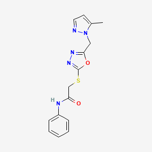 2-({5-[(5-methyl-1H-pyrazol-1-yl)methyl]-1,3,4-oxadiazol-2-yl}sulfanyl)-N-phenylacetamide