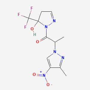 molecular formula C11H12F3N5O4 B10935349 1-[5-hydroxy-5-(trifluoromethyl)-4,5-dihydro-1H-pyrazol-1-yl]-2-(3-methyl-4-nitro-1H-pyrazol-1-yl)propan-1-one 