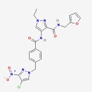 molecular formula C22H20ClN7O5 B10935365 4-[({4-[(4-chloro-3-nitro-1H-pyrazol-1-yl)methyl]phenyl}carbonyl)amino]-1-ethyl-N-(furan-2-ylmethyl)-1H-pyrazole-3-carboxamide 