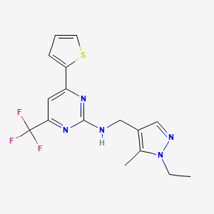 molecular formula C16H16F3N5S B10935384 N-[(1-ethyl-5-methyl-1H-pyrazol-4-yl)methyl]-4-(thiophen-2-yl)-6-(trifluoromethyl)pyrimidin-2-amine 