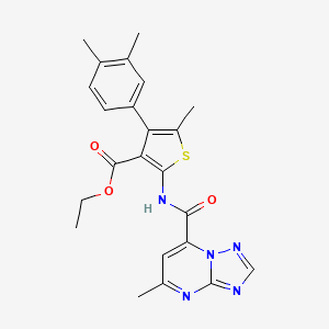 molecular formula C23H23N5O3S B10935396 Ethyl 4-(3,4-dimethylphenyl)-5-methyl-2-{[(5-methyl[1,2,4]triazolo[1,5-a]pyrimidin-7-yl)carbonyl]amino}thiophene-3-carboxylate 