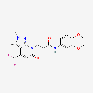 molecular formula C20H20F2N4O4 B10935417 3-[4-(difluoromethyl)-2,3-dimethyl-6-oxo-2,6-dihydro-7H-pyrazolo[3,4-b]pyridin-7-yl]-N-(2,3-dihydro-1,4-benzodioxin-6-yl)propanamide 