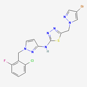 molecular formula C16H12BrClFN7S B10935496 5-[(4-bromo-1H-pyrazol-1-yl)methyl]-N-[1-(2-chloro-6-fluorobenzyl)-1H-pyrazol-3-yl]-1,3,4-thiadiazol-2-amine 