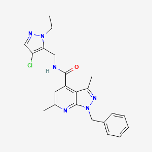 molecular formula C22H23ClN6O B10935551 1-benzyl-N-[(4-chloro-1-ethyl-1H-pyrazol-5-yl)methyl]-3,6-dimethyl-1H-pyrazolo[3,4-b]pyridine-4-carboxamide 