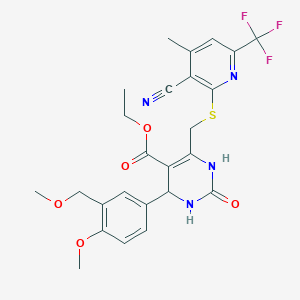 Ethyl 6-({[3-cyano-4-methyl-6-(trifluoromethyl)pyridin-2-yl]sulfanyl}methyl)-4-[4-methoxy-3-(methoxymethyl)phenyl]-2-oxo-1,2,3,4-tetrahydropyrimidine-5-carboxylate