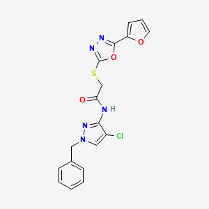 molecular formula C18H14ClN5O3S B10935567 N-(1-benzyl-4-chloro-1H-pyrazol-3-yl)-2-{[5-(furan-2-yl)-1,3,4-oxadiazol-2-yl]sulfanyl}acetamide 