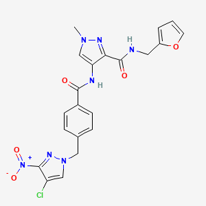 molecular formula C21H18ClN7O5 B10935584 4-[({4-[(4-chloro-3-nitro-1H-pyrazol-1-yl)methyl]phenyl}carbonyl)amino]-N-(furan-2-ylmethyl)-1-methyl-1H-pyrazole-3-carboxamide 