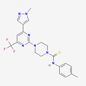 molecular formula C21H22F3N7S B10935641 N-(4-methylphenyl)-4-[4-(1-methyl-1H-pyrazol-4-yl)-6-(trifluoromethyl)pyrimidin-2-yl]piperazine-1-carbothioamide 