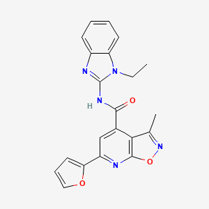 molecular formula C21H17N5O3 B10935653 N-(1-ethyl-1H-benzimidazol-2-yl)-6-(furan-2-yl)-3-methyl[1,2]oxazolo[5,4-b]pyridine-4-carboxamide 