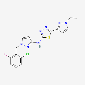 molecular formula C17H15ClFN7S B10935654 N-[1-(2-chloro-6-fluorobenzyl)-1H-pyrazol-3-yl]-5-(1-ethyl-1H-pyrazol-3-yl)-1,3,4-thiadiazol-2-amine 