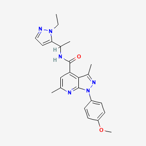 molecular formula C23H26N6O2 B10935677 N-[1-(1-ethyl-1H-pyrazol-5-yl)ethyl]-1-(4-methoxyphenyl)-3,6-dimethyl-1H-pyrazolo[3,4-b]pyridine-4-carboxamide 