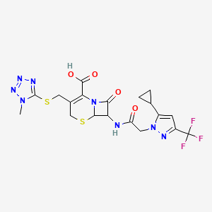 7-({[5-cyclopropyl-3-(trifluoromethyl)-1H-pyrazol-1-yl]acetyl}amino)-3-{[(1-methyl-1H-tetrazol-5-yl)sulfanyl]methyl}-8-oxo-5-thia-1-azabicyclo[4.2.0]oct-2-ene-2-carboxylic acid