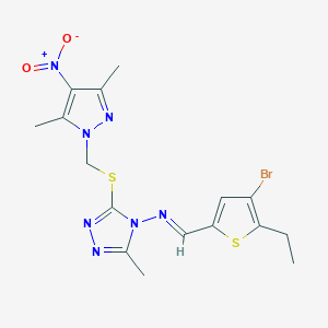 molecular formula C16H18BrN7O2S2 B10935771 N-[(E)-(4-bromo-5-ethylthiophen-2-yl)methylidene]-3-{[(3,5-dimethyl-4-nitro-1H-pyrazol-1-yl)methyl]sulfanyl}-5-methyl-4H-1,2,4-triazol-4-amine 