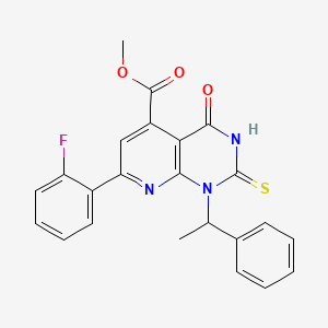 Methyl 7-(2-fluorophenyl)-4-oxo-1-(1-phenylethyl)-2-sulfanyl-1,4-dihydropyrido[2,3-d]pyrimidine-5-carboxylate