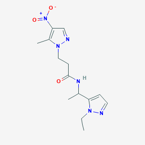 molecular formula C14H20N6O3 B10935923 N-[1-(1-ethyl-1H-pyrazol-5-yl)ethyl]-3-(5-methyl-4-nitro-1H-pyrazol-1-yl)propanamide 