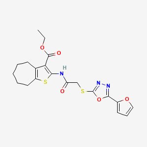 molecular formula C20H21N3O5S2 B10935957 ethyl 2-[({[5-(furan-2-yl)-1,3,4-oxadiazol-2-yl]sulfanyl}acetyl)amino]-5,6,7,8-tetrahydro-4H-cyclohepta[b]thiophene-3-carboxylate 