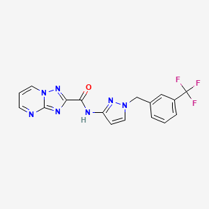 molecular formula C17H12F3N7O B10936002 N-{1-[3-(trifluoromethyl)benzyl]-1H-pyrazol-3-yl}[1,2,4]triazolo[1,5-a]pyrimidine-2-carboxamide 