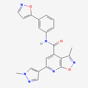 molecular formula C21H16N6O3 B10936111 3-methyl-6-(1-methyl-1H-pyrazol-4-yl)-N-[3-(1,2-oxazol-5-yl)phenyl][1,2]oxazolo[5,4-b]pyridine-4-carboxamide 