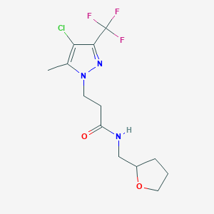 molecular formula C13H17ClF3N3O2 B10936209 3-[4-chloro-5-methyl-3-(trifluoromethyl)-1H-pyrazol-1-yl]-N-(tetrahydrofuran-2-ylmethyl)propanamide 