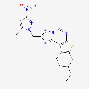 molecular formula C18H19N7O2S B10936295 9-ethyl-2-[(5-methyl-3-nitro-1H-pyrazol-1-yl)methyl]-8,9,10,11-tetrahydro[1]benzothieno[3,2-e][1,2,4]triazolo[1,5-c]pyrimidine 