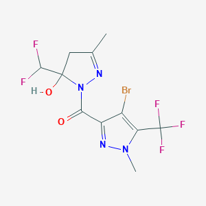 molecular formula C11H10BrF5N4O2 B10936304 [4-bromo-1-methyl-5-(trifluoromethyl)-1H-pyrazol-3-yl][5-(difluoromethyl)-5-hydroxy-3-methyl-4,5-dihydro-1H-pyrazol-1-yl]methanone 