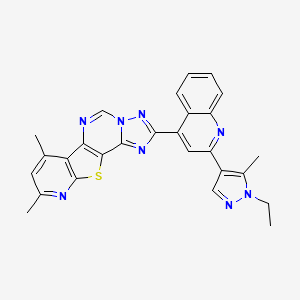 molecular formula C27H22N8S B10936395 4-[2-(1-ethyl-5-methylpyrazol-4-yl)quinolin-4-yl]-11,13-dimethyl-16-thia-3,5,6,8,14-pentazatetracyclo[7.7.0.02,6.010,15]hexadeca-1(9),2,4,7,10(15),11,13-heptaene 