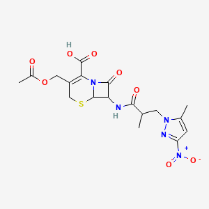 3-[(acetyloxy)methyl]-7-{[2-methyl-3-(5-methyl-3-nitro-1H-pyrazol-1-yl)propanoyl]amino}-8-oxo-5-thia-1-azabicyclo[4.2.0]oct-2-ene-2-carboxylic acid