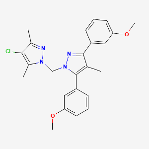 molecular formula C24H25ClN4O2 B10936482 1-{[3,5-bis(3-methoxyphenyl)-4-methyl-1H-pyrazol-1-yl]methyl}-4-chloro-3,5-dimethyl-1H-pyrazole 