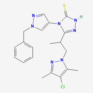 molecular formula C20H22ClN7S B10936499 4-(1-benzyl-1H-pyrazol-4-yl)-5-[1-(4-chloro-3,5-dimethyl-1H-pyrazol-1-yl)propan-2-yl]-4H-1,2,4-triazole-3-thiol 