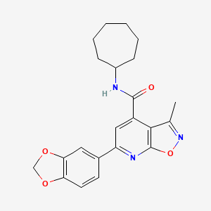 molecular formula C22H23N3O4 B10936533 6-(1,3-benzodioxol-5-yl)-N-cycloheptyl-3-methyl[1,2]oxazolo[5,4-b]pyridine-4-carboxamide 