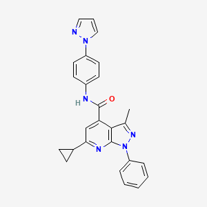 6-cyclopropyl-3-methyl-1-phenyl-N-[4-(1H-pyrazol-1-yl)phenyl]-1H-pyrazolo[3,4-b]pyridine-4-carboxamide