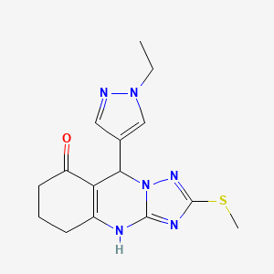 molecular formula C15H18N6OS B10936735 9-(1-ethyl-1H-pyrazol-4-yl)-2-(methylsulfanyl)-5,6,7,9-tetrahydro[1,2,4]triazolo[5,1-b]quinazolin-8(4H)-one 