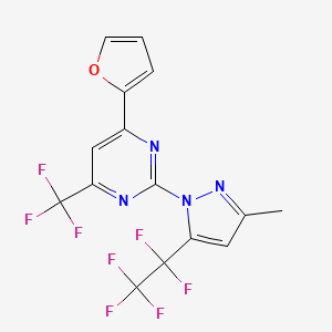 molecular formula C15H8F8N4O B10936784 4-(furan-2-yl)-2-[3-methyl-5-(pentafluoroethyl)-1H-pyrazol-1-yl]-6-(trifluoromethyl)pyrimidine 