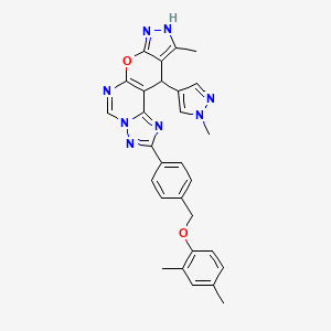 4-[4-[(2,4-dimethylphenoxy)methyl]phenyl]-14-methyl-16-(1-methylpyrazol-4-yl)-10-oxa-3,5,6,8,12,13-hexazatetracyclo[7.7.0.02,6.011,15]hexadeca-1(9),2,4,7,11,14-hexaene