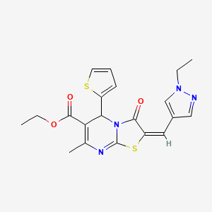 ethyl (2E)-2-[(1-ethyl-1H-pyrazol-4-yl)methylidene]-7-methyl-3-oxo-5-(thiophen-2-yl)-2,3-dihydro-5H-[1,3]thiazolo[3,2-a]pyrimidine-6-carboxylate