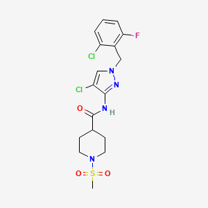 molecular formula C17H19Cl2FN4O3S B10936940 N-[4-chloro-1-(2-chloro-6-fluorobenzyl)-1H-pyrazol-3-yl]-1-(methylsulfonyl)piperidine-4-carboxamide 