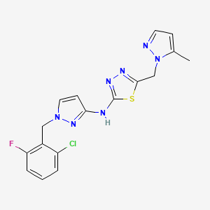 molecular formula C17H15ClFN7S B10936965 N-[1-(2-chloro-6-fluorobenzyl)-1H-pyrazol-3-yl]-5-[(5-methyl-1H-pyrazol-1-yl)methyl]-1,3,4-thiadiazol-2-amine 