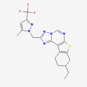 molecular formula C19H19F3N6S B10937067 9-ethyl-2-{[5-methyl-3-(trifluoromethyl)-1H-pyrazol-1-yl]methyl}-8,9,10,11-tetrahydro[1]benzothieno[3,2-e][1,2,4]triazolo[1,5-c]pyrimidine 