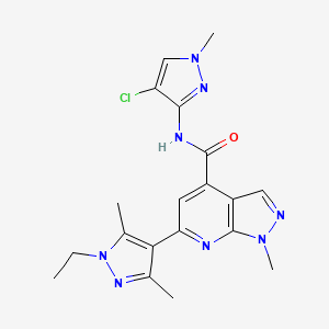 molecular formula C19H21ClN8O B10937122 N-(4-chloro-1-methyl-1H-pyrazol-3-yl)-6-(1-ethyl-3,5-dimethyl-1H-pyrazol-4-yl)-1-methyl-1H-pyrazolo[3,4-b]pyridine-4-carboxamide 