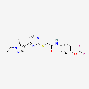 molecular formula C19H19F2N5O2S B10937402 N-[4-(difluoromethoxy)phenyl]-2-{[4-(1-ethyl-5-methyl-1H-pyrazol-4-yl)pyrimidin-2-yl]sulfanyl}acetamide 