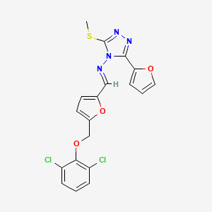 N-[(E)-{5-[(2,6-dichlorophenoxy)methyl]furan-2-yl}methylidene]-3-(furan-2-yl)-5-(methylsulfanyl)-4H-1,2,4-triazol-4-amine