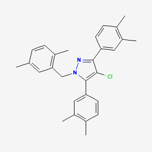 molecular formula C28H29ClN2 B10937490 4-chloro-1-(2,5-dimethylbenzyl)-3,5-bis(3,4-dimethylphenyl)-1H-pyrazole 