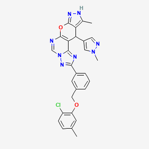 4-[3-[(2-chloro-5-methylphenoxy)methyl]phenyl]-14-methyl-16-(1-methylpyrazol-4-yl)-10-oxa-3,5,6,8,12,13-hexazatetracyclo[7.7.0.02,6.011,15]hexadeca-1(9),2,4,7,11,14-hexaene