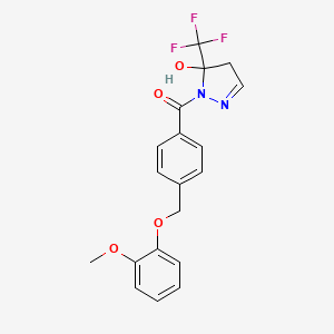 molecular formula C19H17F3N2O4 B10937660 [5-hydroxy-5-(trifluoromethyl)-4,5-dihydro-1H-pyrazol-1-yl]{4-[(2-methoxyphenoxy)methyl]phenyl}methanone 