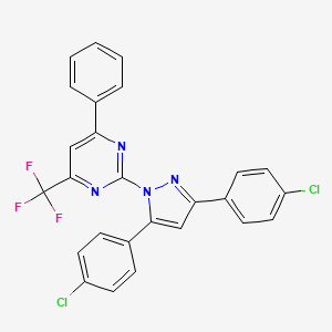 molecular formula C26H15Cl2F3N4 B10937798 2-[3,5-bis(4-chlorophenyl)-1H-pyrazol-1-yl]-4-phenyl-6-(trifluoromethyl)pyrimidine 