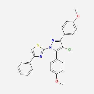 molecular formula C26H20ClN3O2S B10937913 2-[4-chloro-3,5-bis(4-methoxyphenyl)-1H-pyrazol-1-yl]-4-phenyl-1,3-thiazole 