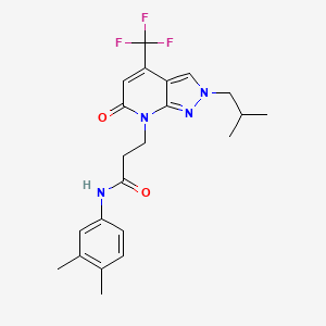 molecular formula C22H25F3N4O2 B10937915 N-(3,4-dimethylphenyl)-3-[2-(2-methylpropyl)-6-oxo-4-(trifluoromethyl)-2,6-dihydro-7H-pyrazolo[3,4-b]pyridin-7-yl]propanamide 