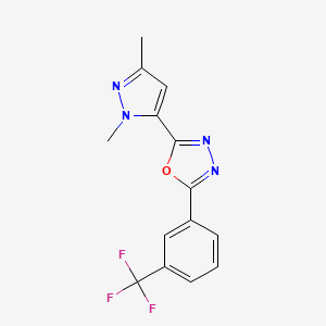 molecular formula C14H11F3N4O B10937918 2-(1,3-dimethyl-1H-pyrazol-5-yl)-5-[3-(trifluoromethyl)phenyl]-1,3,4-oxadiazole 