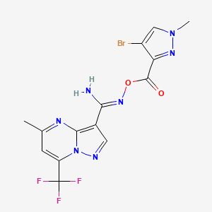 molecular formula C14H11BrF3N7O2 B10937925 N'-{[(4-bromo-1-methyl-1H-pyrazol-3-yl)carbonyl]oxy}-5-methyl-7-(trifluoromethyl)pyrazolo[1,5-a]pyrimidine-3-carboximidamide 